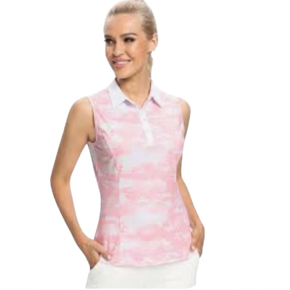 Hiverlay Pink And White Camo Sleeveless Polo Shirt Size XL